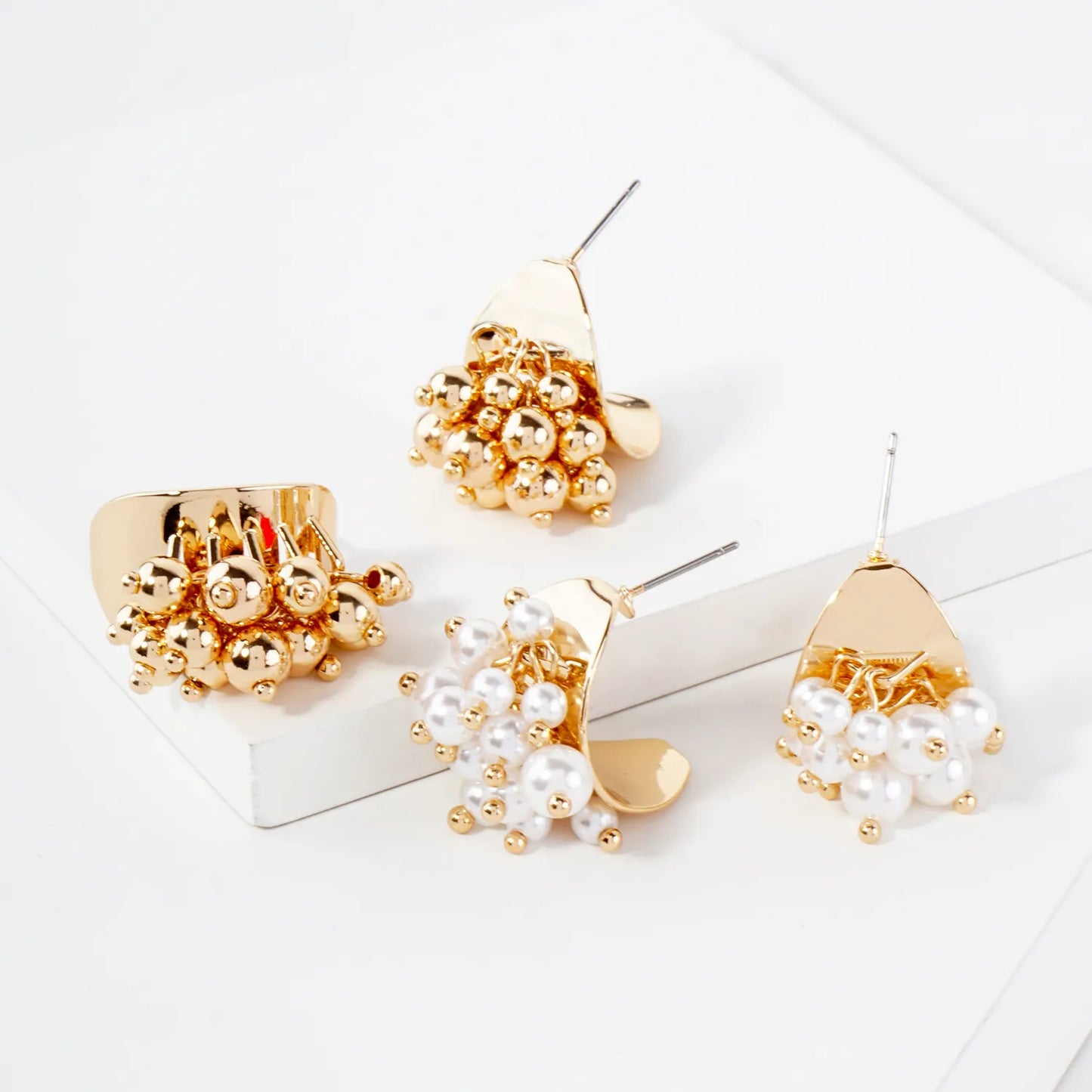 Bead Cluster 20mm Half Hoop Earrings