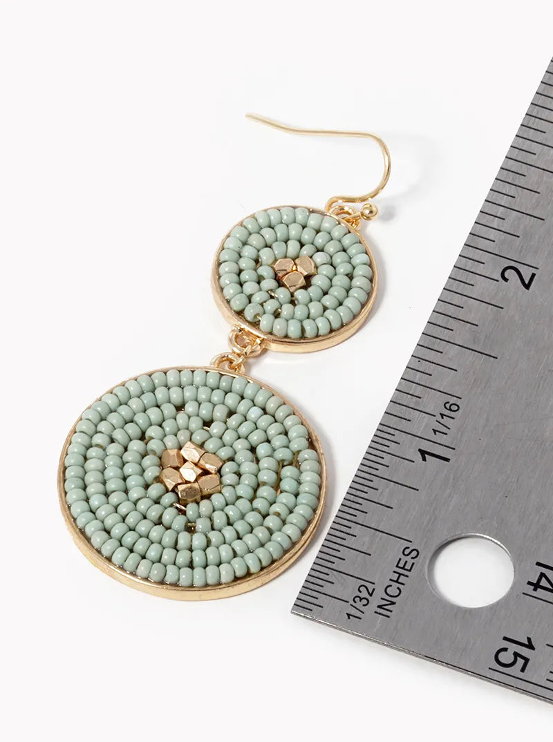 Beaded 2 Circle Tier Drop Dangle Earrings