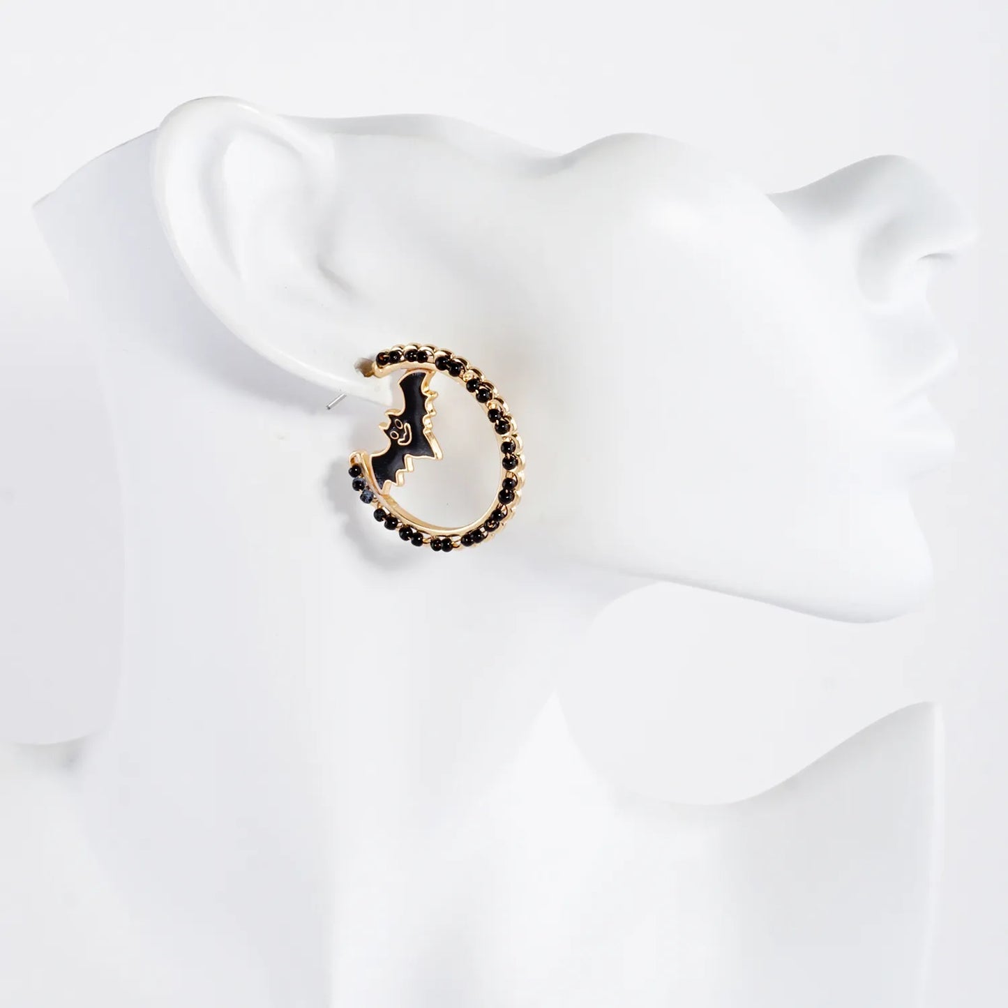 Beaded 30mm Bat-in-Hoop Halloween Earrings