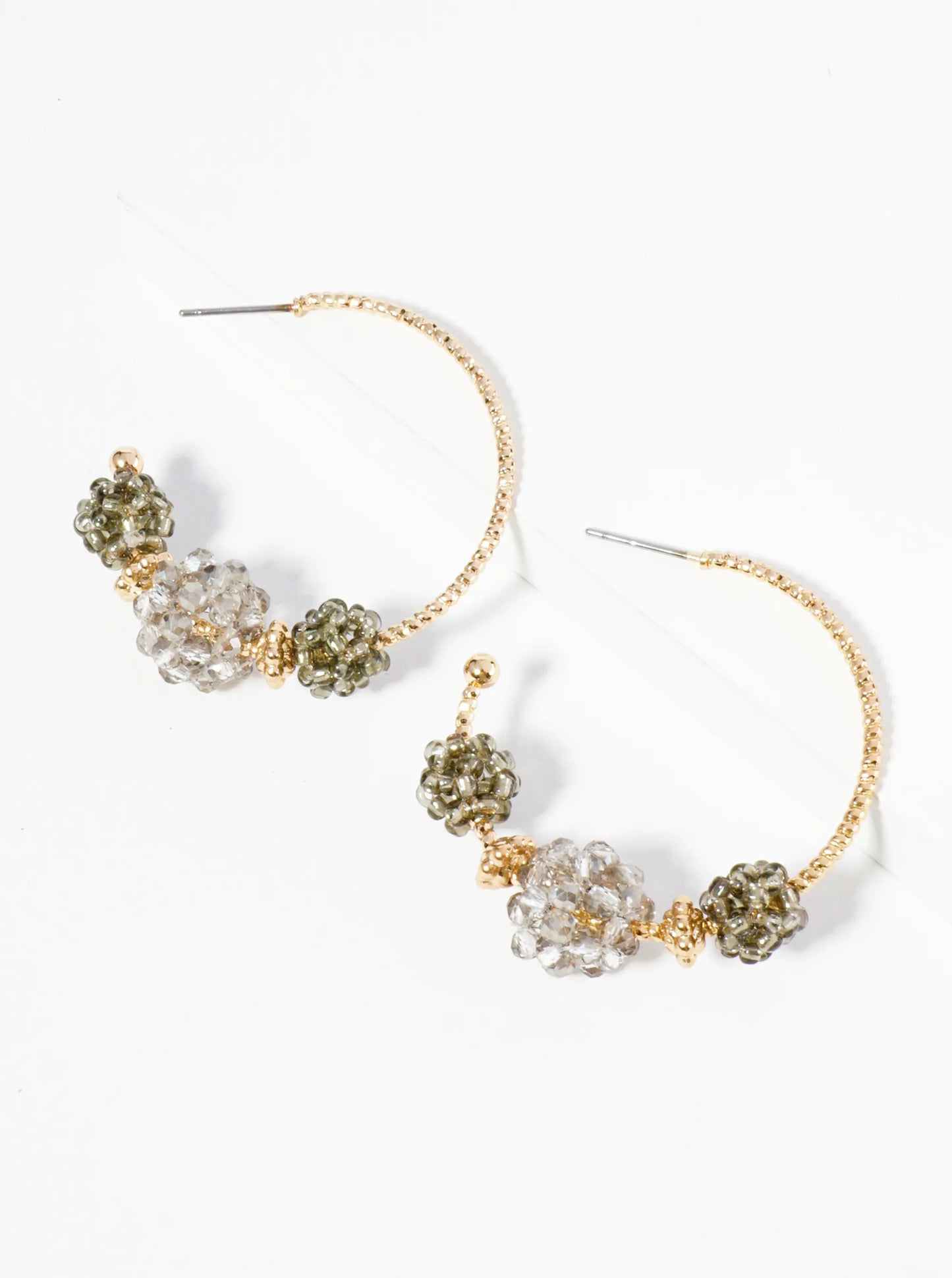 Beaded Ball Clusters 35mm Open Hoop Earrings