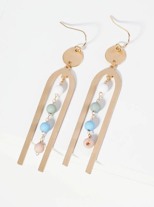 Beaded Chain Drop Geometric Dangle Earrings