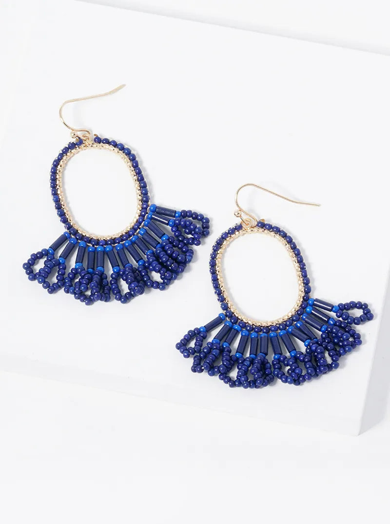 Beaded Oval Chandelier Muted Colors Tassel Earrings