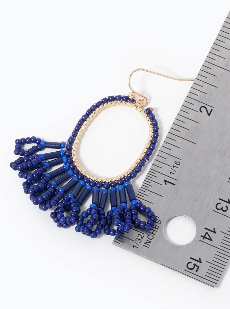 Beaded Oval Chandelier Muted Colors Tassel Earrings