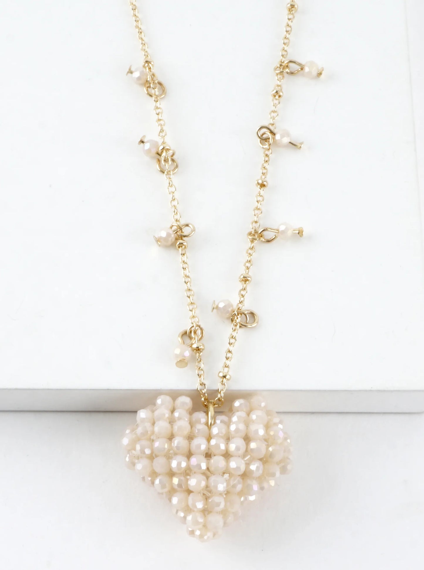 Beaded Puffy Glass Heart Pendant Necklace