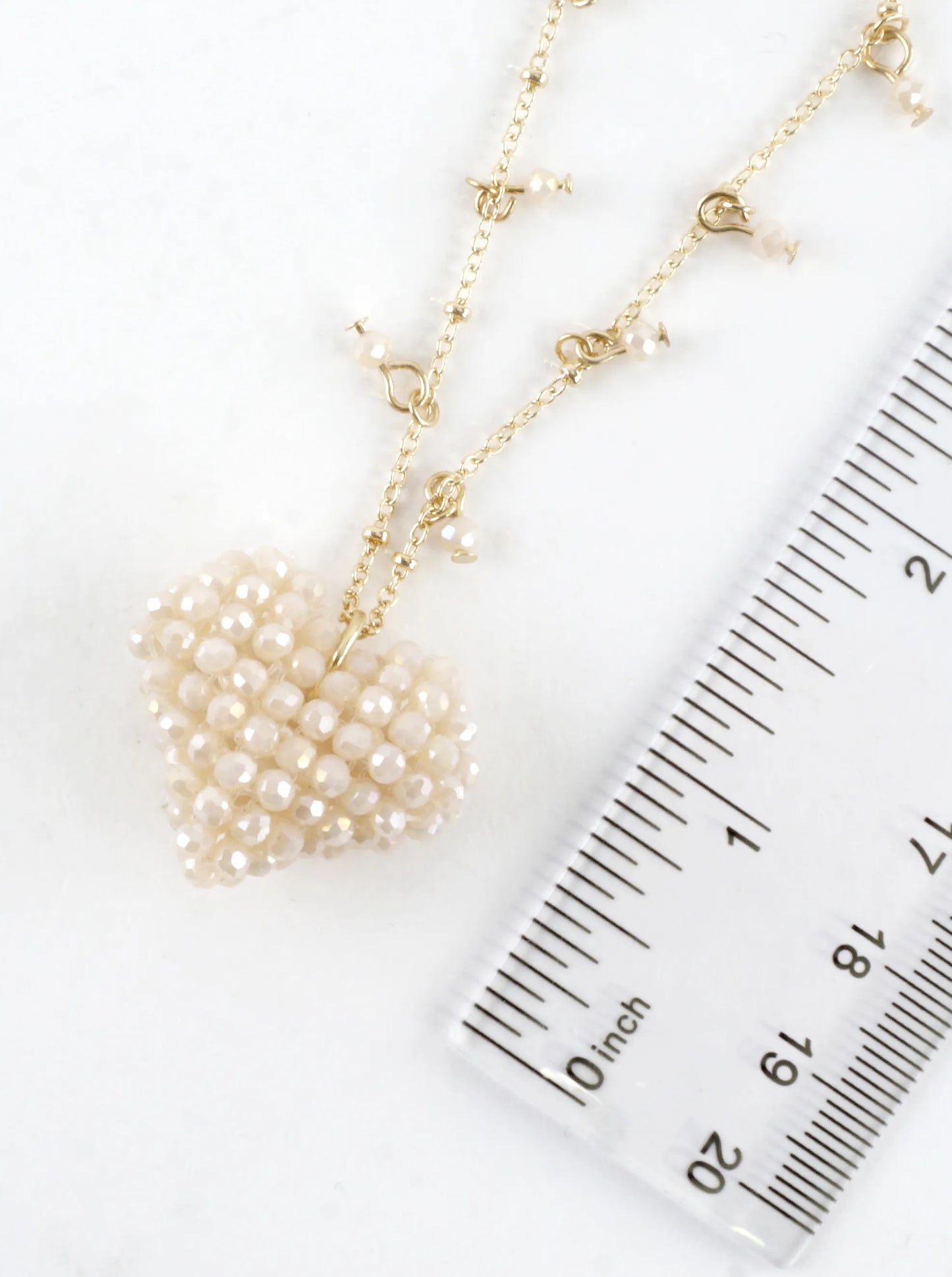 Beaded Puffy Glass Heart Pendant Necklace