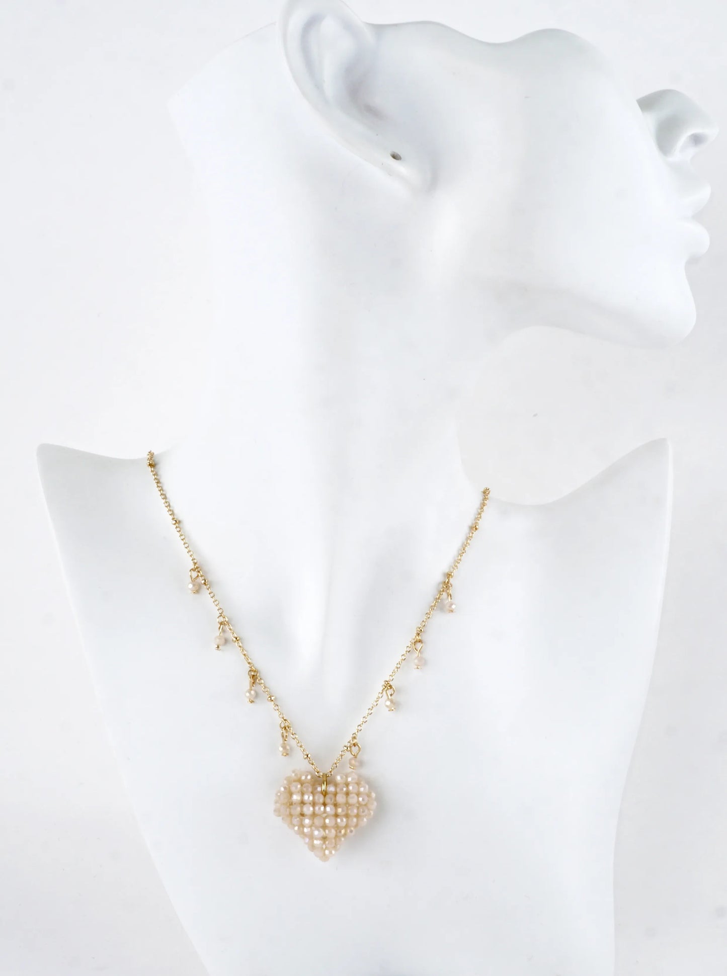 Beaded Puffy Glass Heart Pendant Necklace
