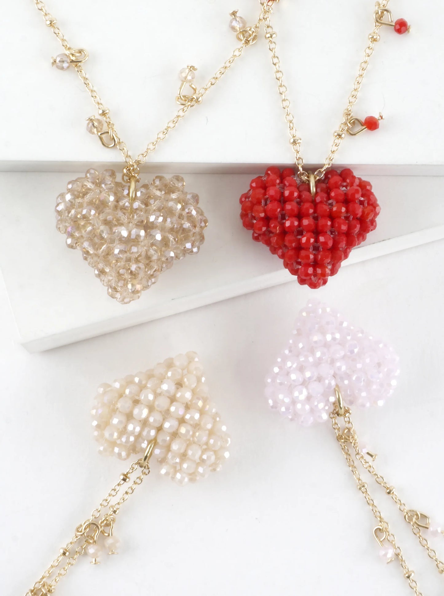 Beaded Puffy Glass Heart Pendant Necklace