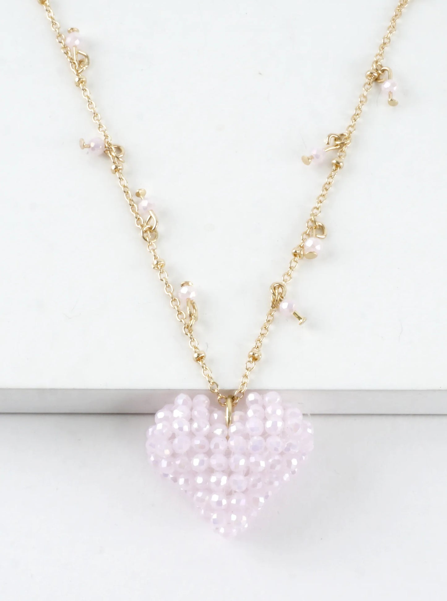Beaded Puffy Glass Heart Pendant Necklace