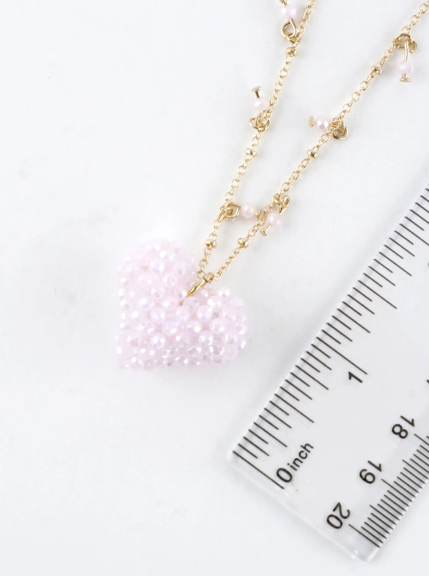 Beaded Puffy Glass Heart Pendant Necklace