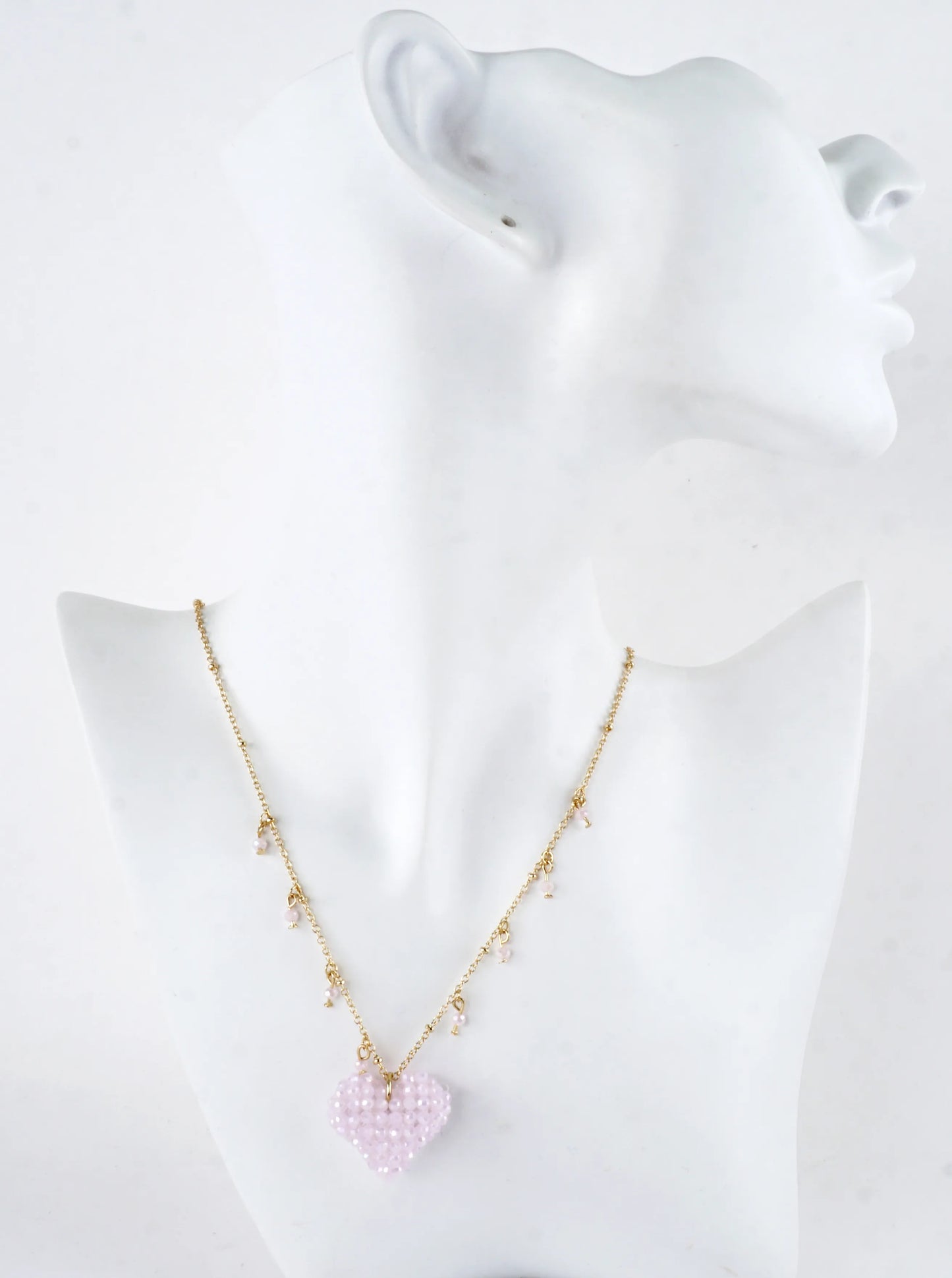 Beaded Puffy Glass Heart Pendant Necklace