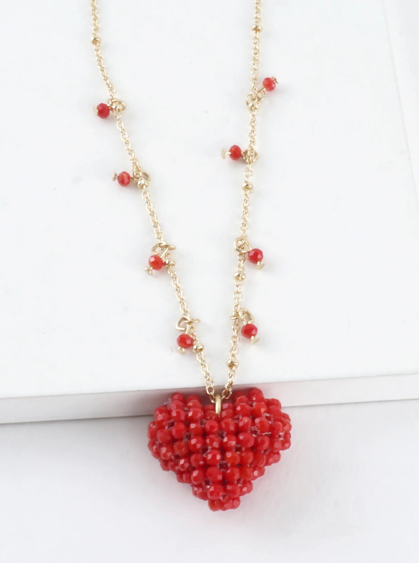 Beaded Puffy Glass Heart Pendant Necklace