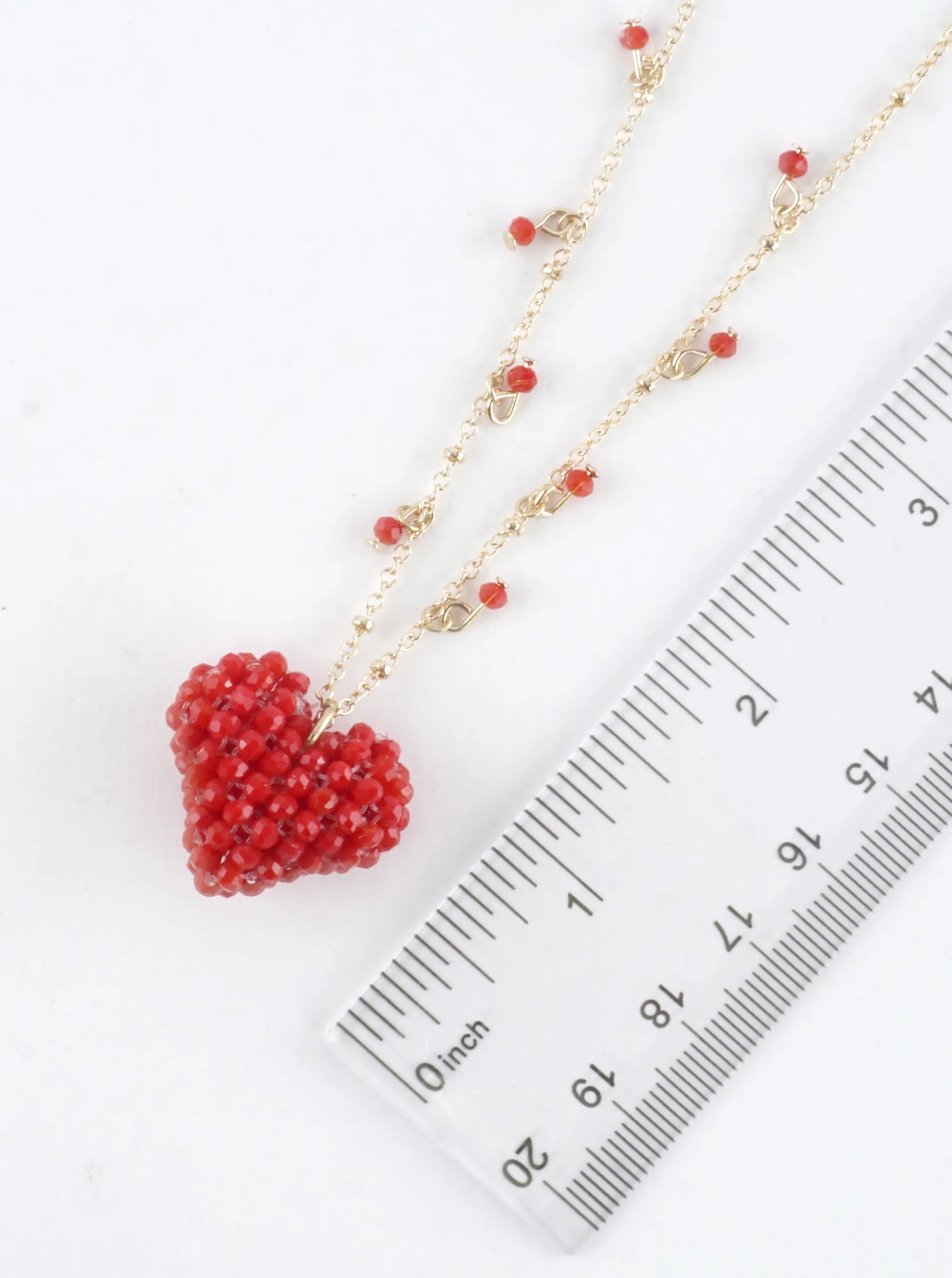 Beaded Puffy Glass Heart Pendant Necklace