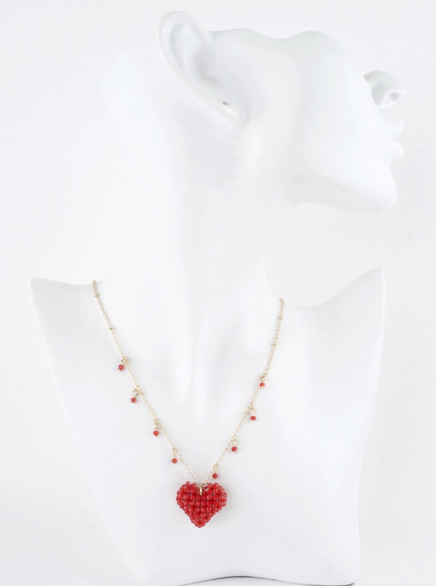 Beaded Puffy Glass Heart Pendant Necklace