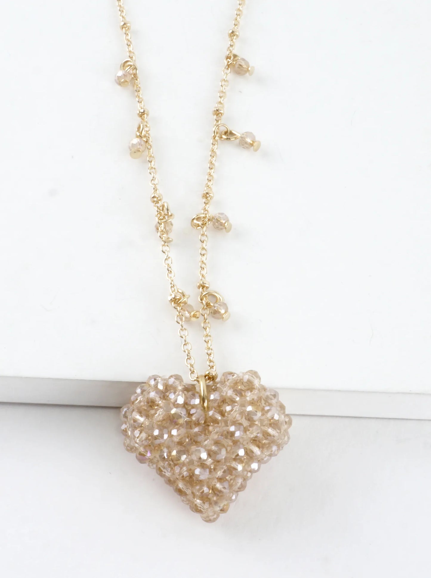 Beaded Puffy Glass Heart Pendant Necklace