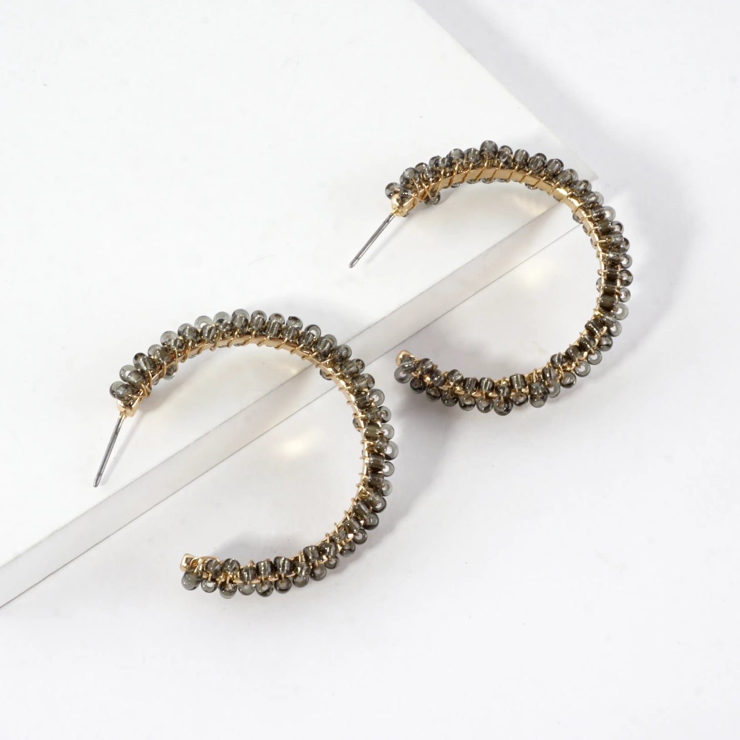 Beaded Textured Open Hoop Earrings