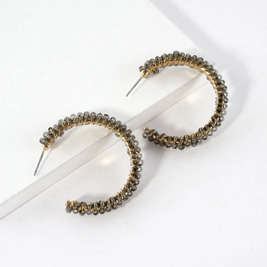 Beaded Textured Open Hoop Earrings
