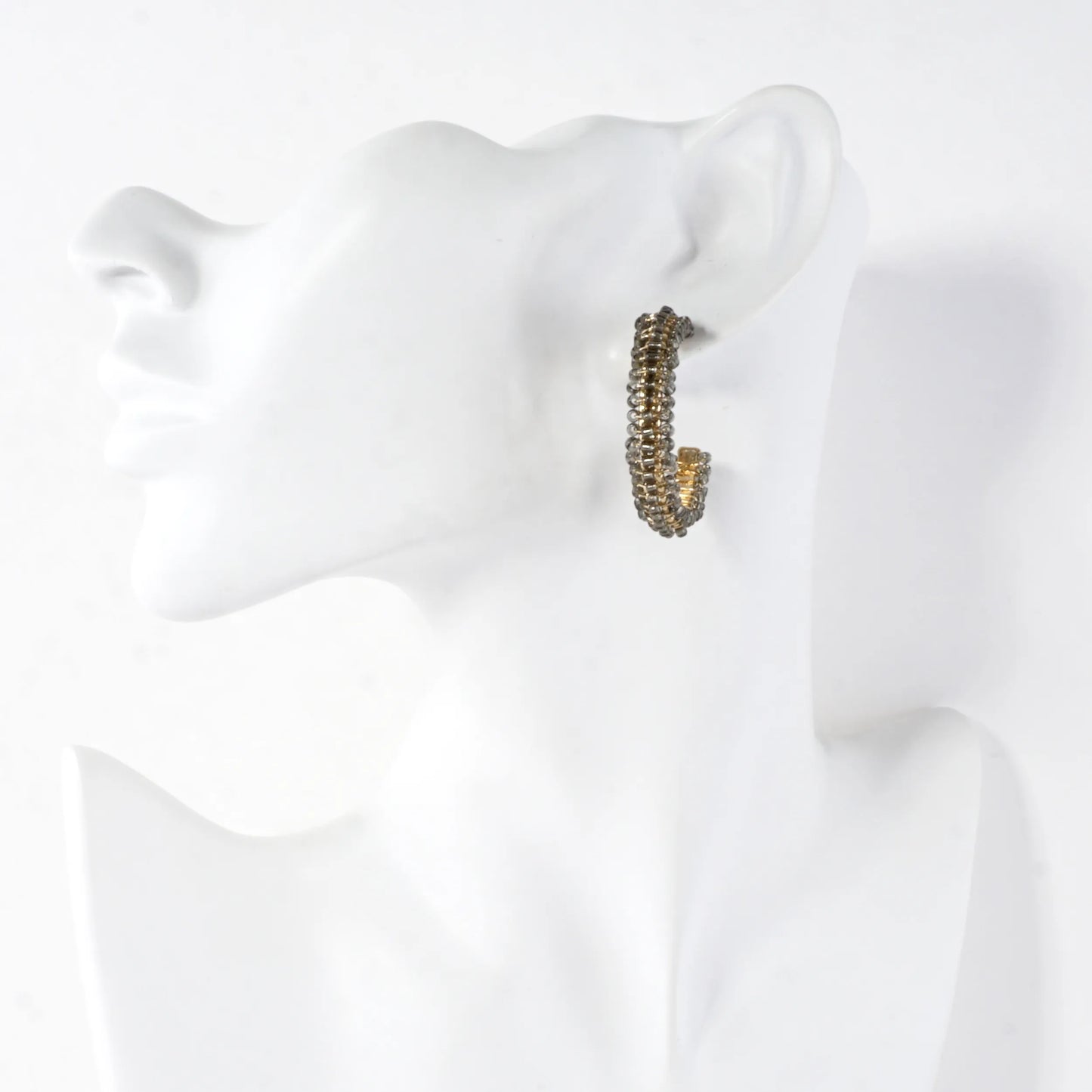 Beaded Textured Open Hoop Earrings