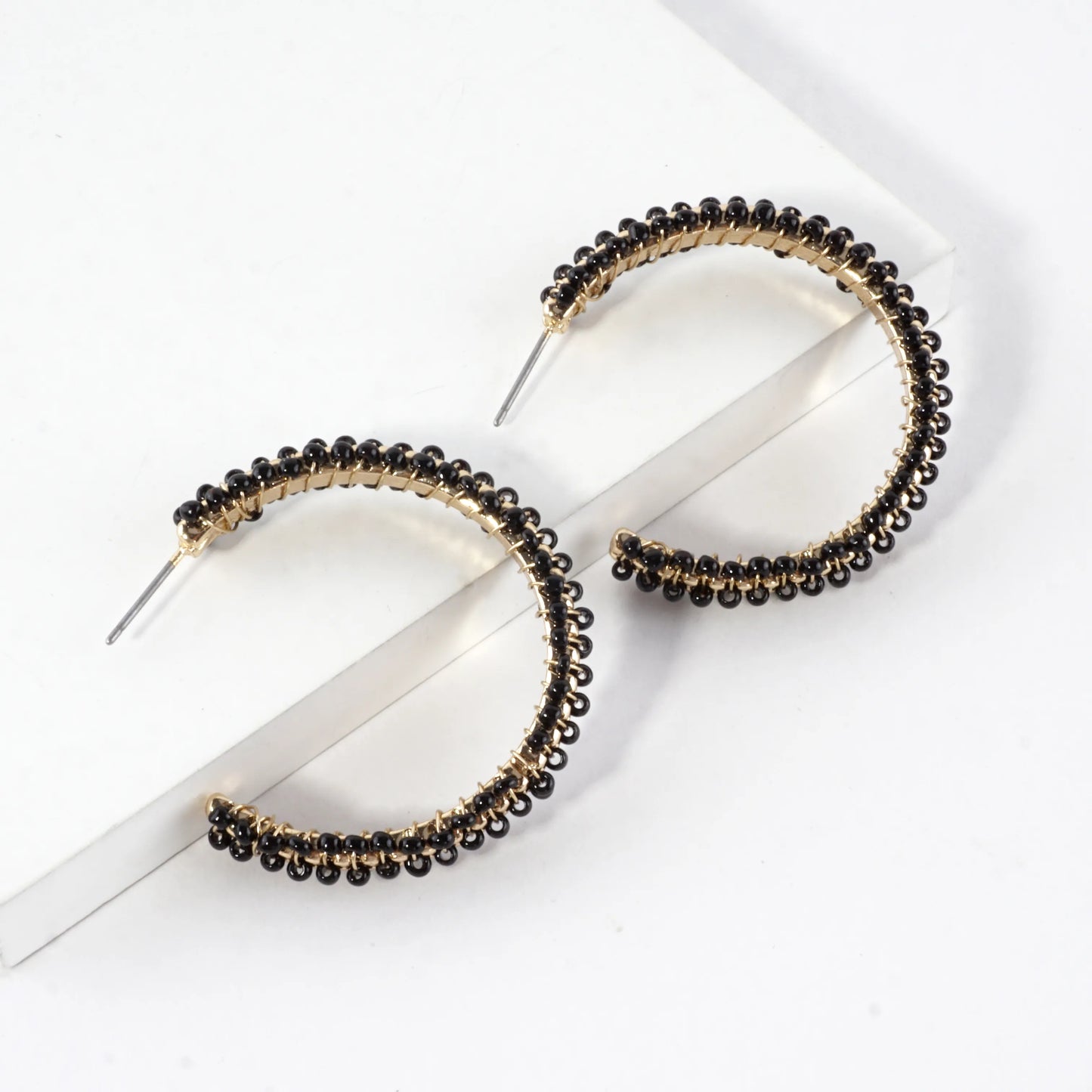 Beaded Textured Open Hoop Earrings