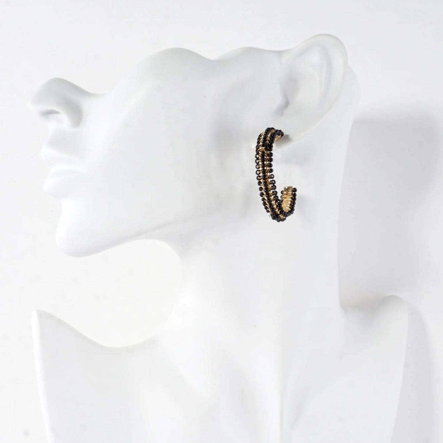 Beaded Textured Open Hoop Earrings