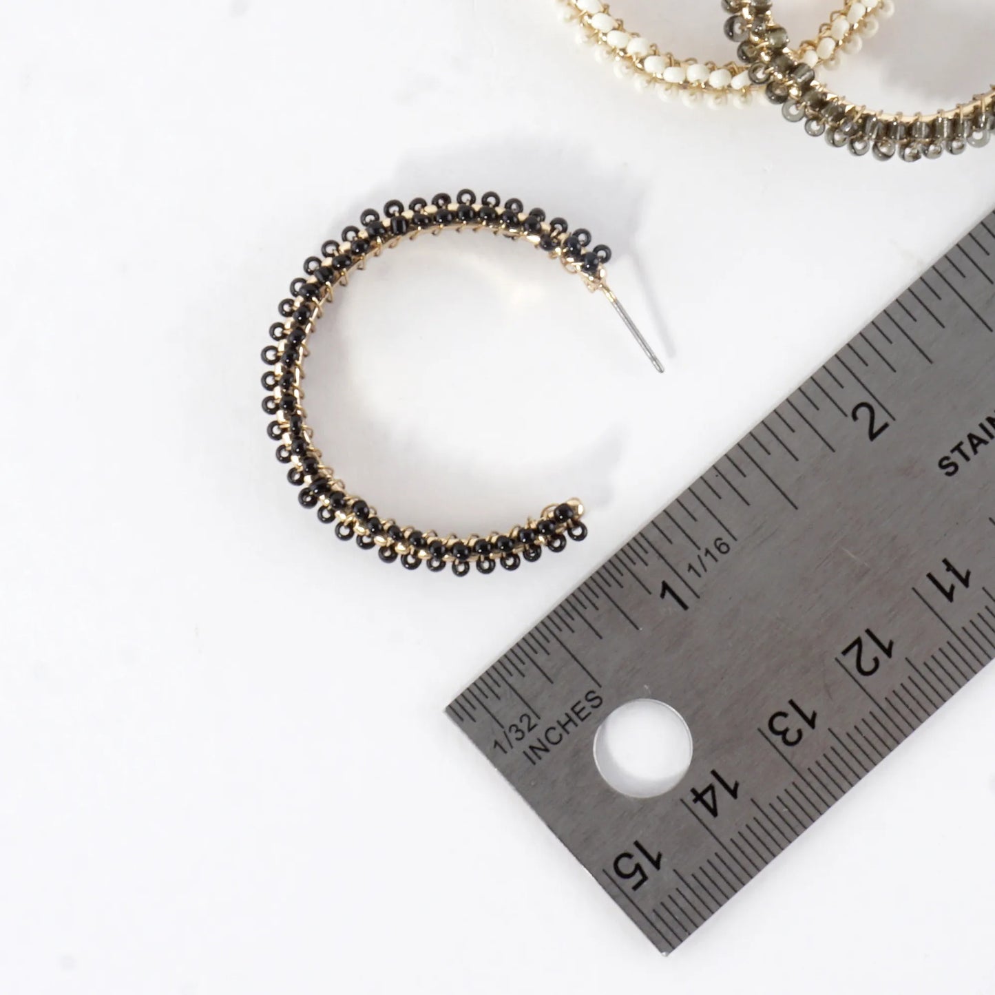 Beaded Textured Open Hoop Earrings
