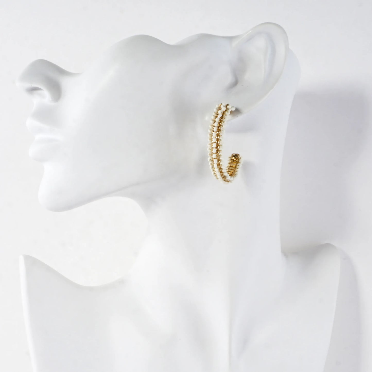Beaded Textured Open Hoop Earrings