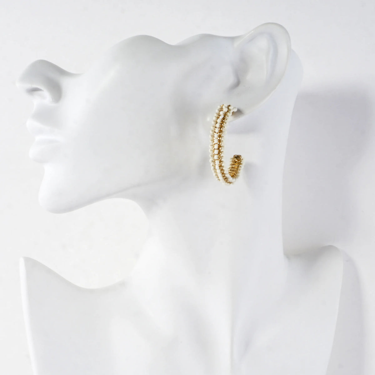 Beaded Textured Open Hoop Earrings
