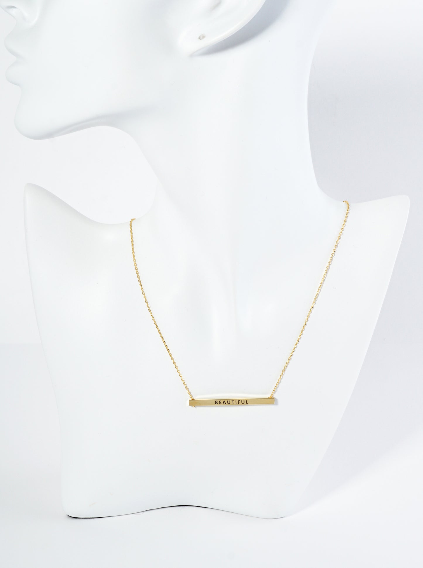 Beautiful Engraved 18K Gold Dipped Horizontal Brass Bar Pendant Inspirational Necklace