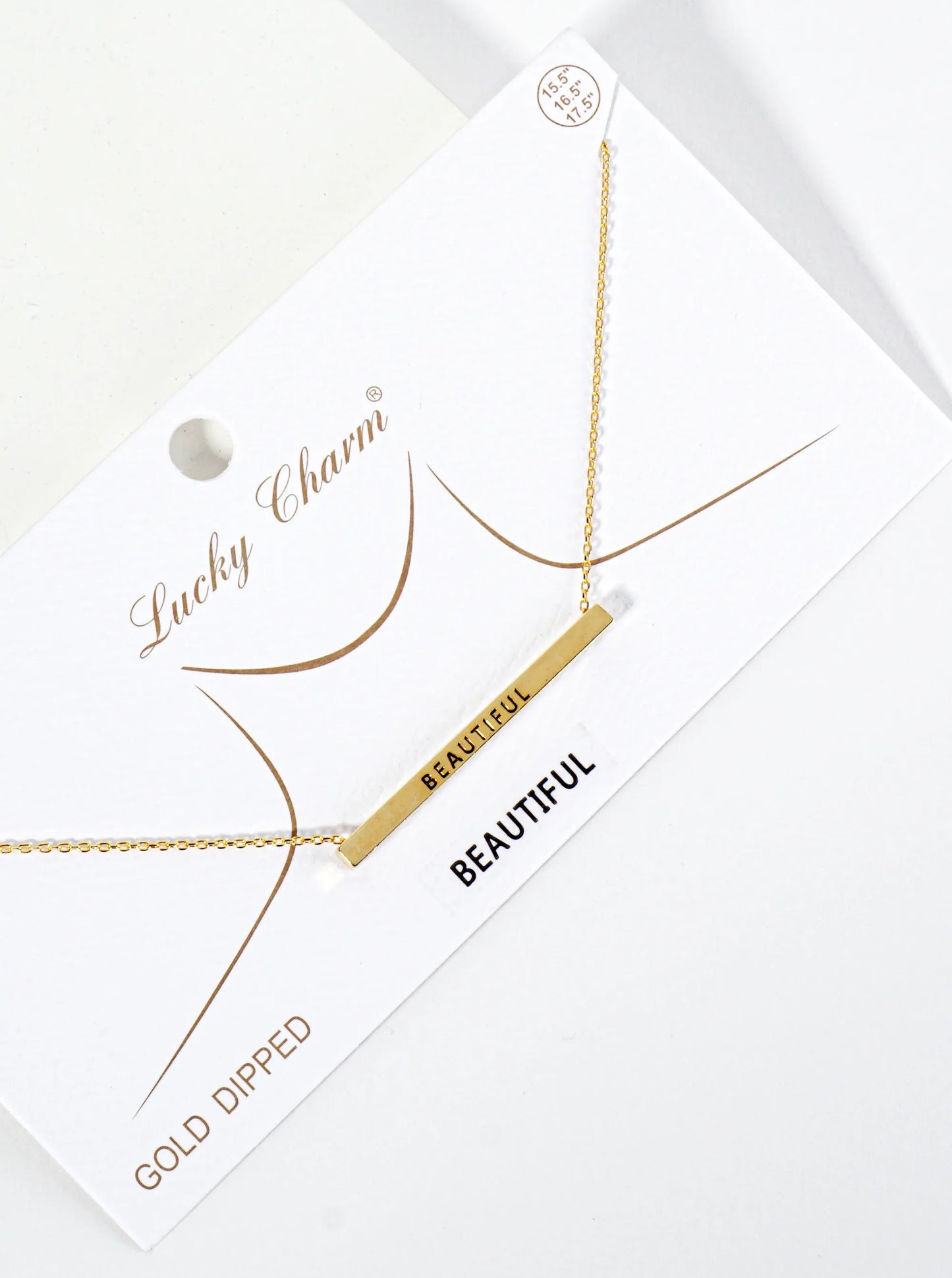 Beautiful Engraved 18K Gold Dipped Horizontal Brass Bar Pendant Inspirational Necklace