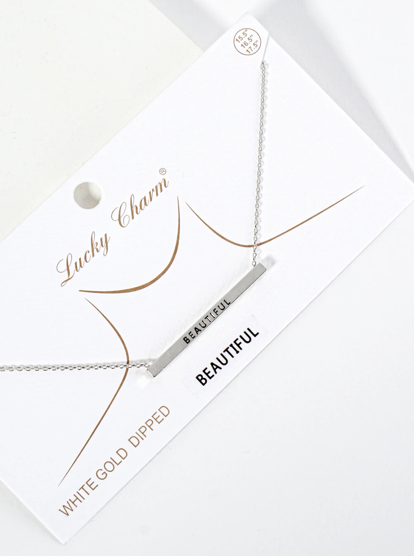 Beautiful Engraved 18K Gold Dipped Horizontal Brass Bar Pendant Inspirational Necklace