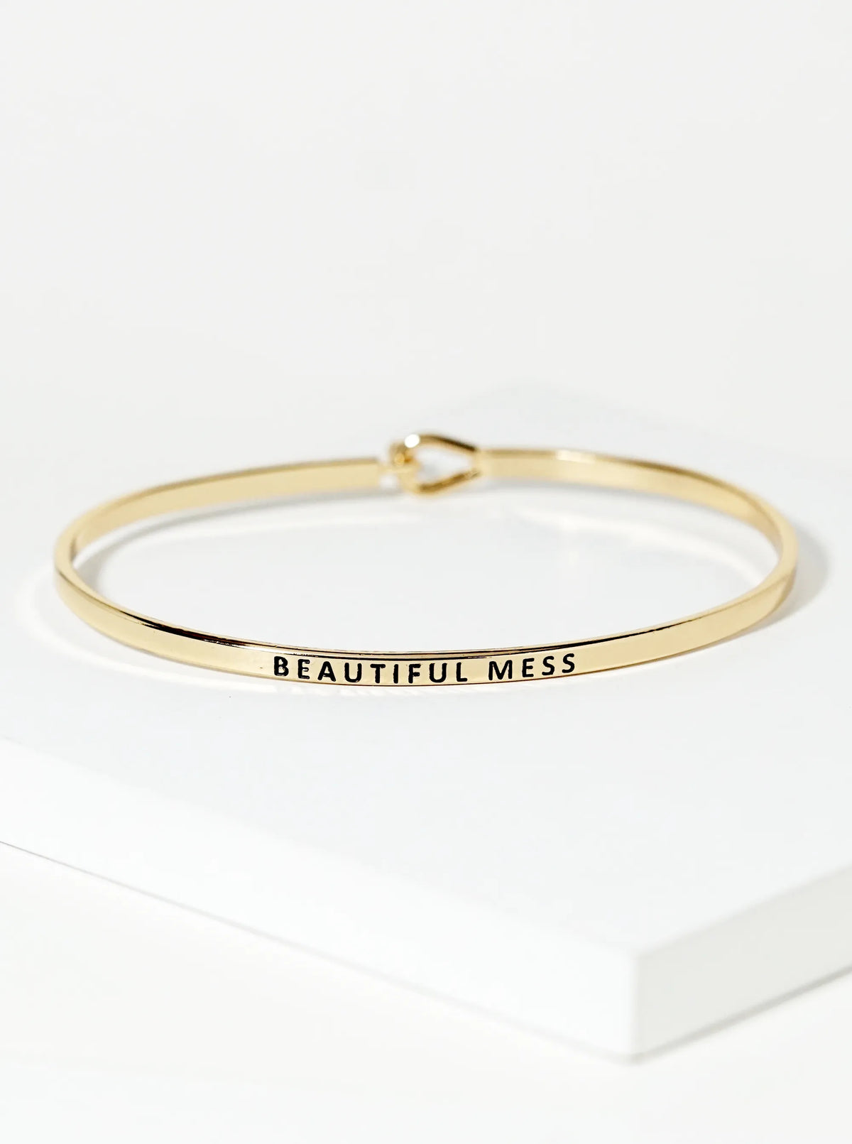 Beautiful Mess Engraved Inspirational Bangle Bracelet