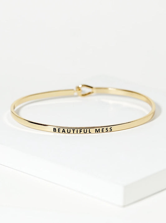 Beautiful Mess Engraved Inspirational Bangle Bracelet