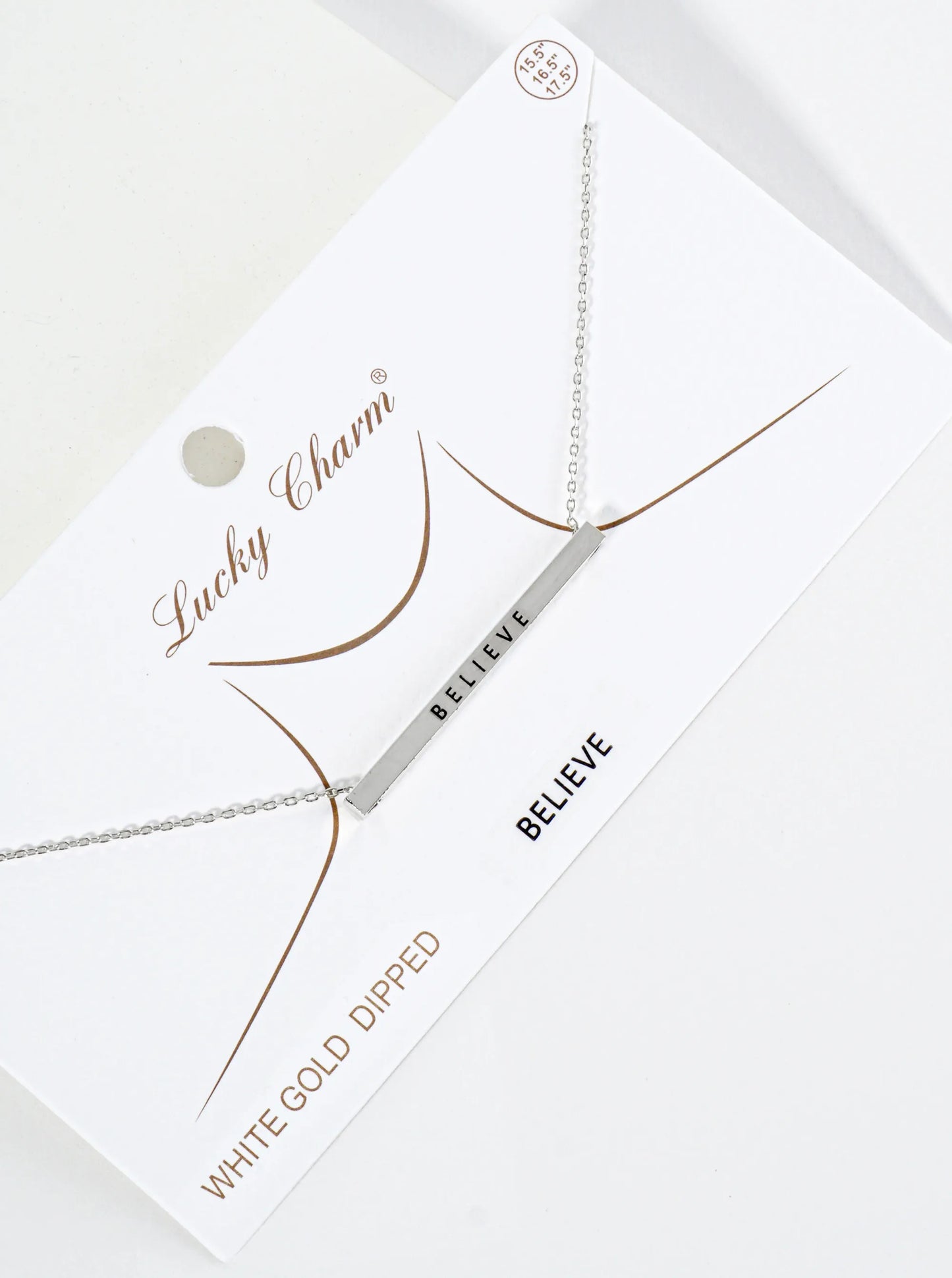 Believe Engraved 18K Gold Dipped Horizontal Brass Bar Pendant Inspirational Necklace