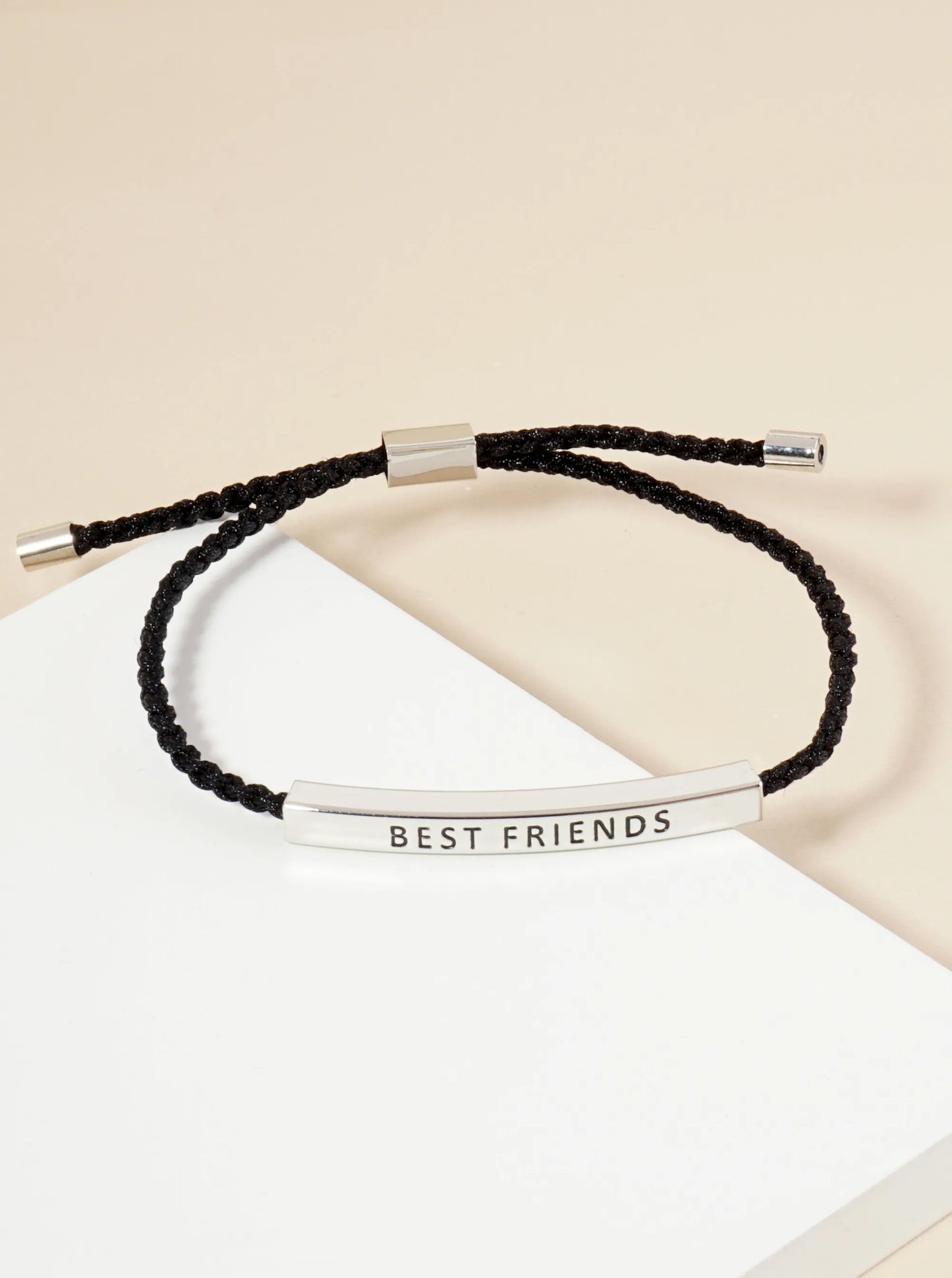 Best Friends Engraved 18K Gold Dipped Curved Brass Tube Bar Adjustable Pull Tie Bracelet
