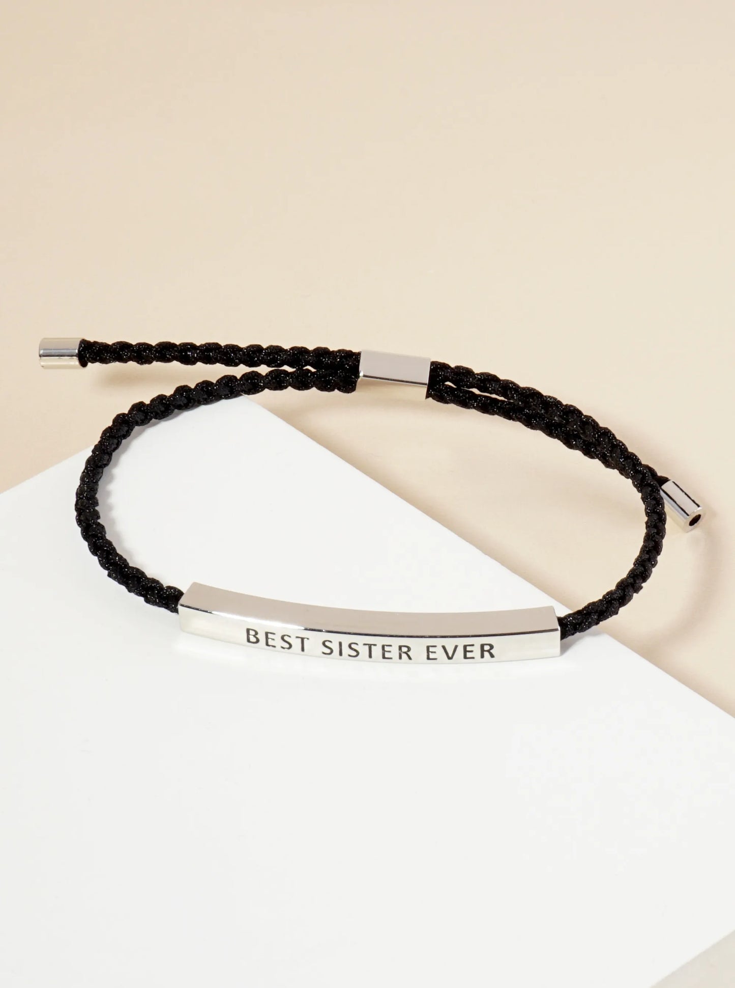 Best Sister Ever Engraved 18K Gold Dipped Curved Brass Tube Bar Adjustable Pull Tie Bracelet