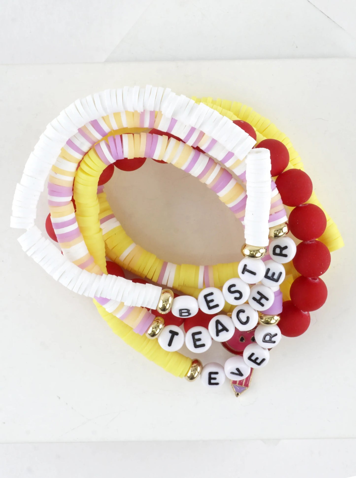 Best Teacher Ever Clay Beads Stretch Bracelets