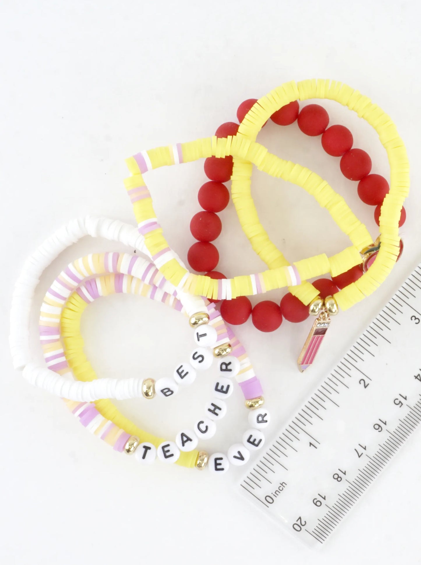 Best Teacher Ever Clay Beads Stretch Bracelets
