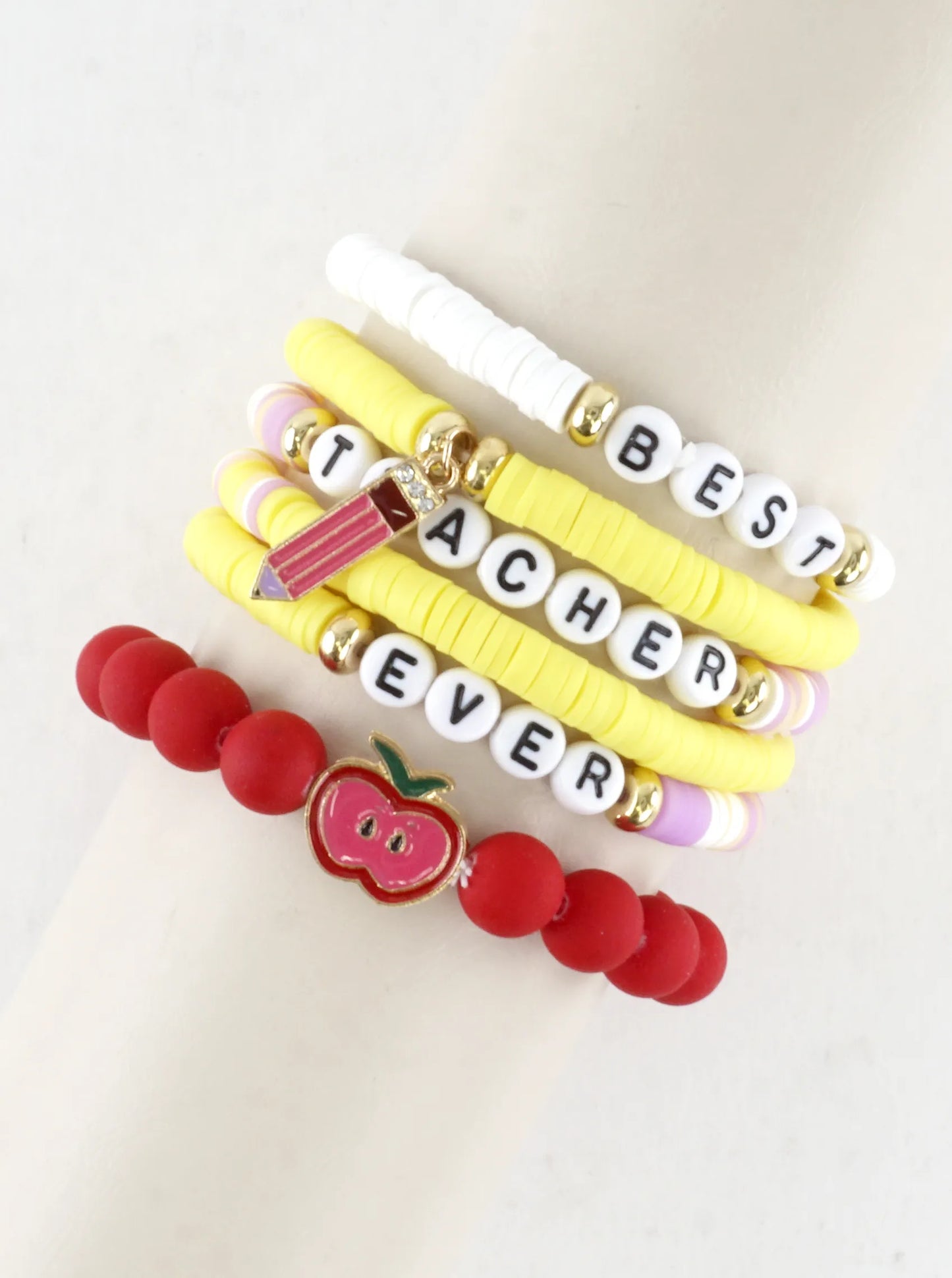 Best Teacher Ever Clay Beads Stretch Bracelets