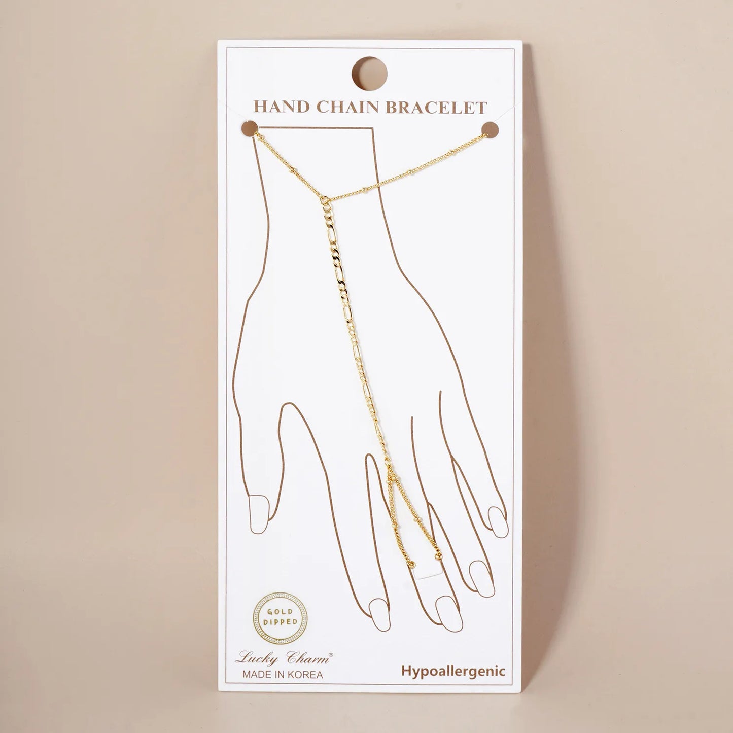 Bevelled Figaro-Chain Accents 18K-Gold-Dipped Brass Satellite Hand-Chain Bracelet