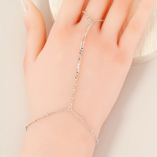 Bevelled Figaro-Chain Accents 18K-Gold-Dipped Brass Satellite Hand-Chain Bracelet