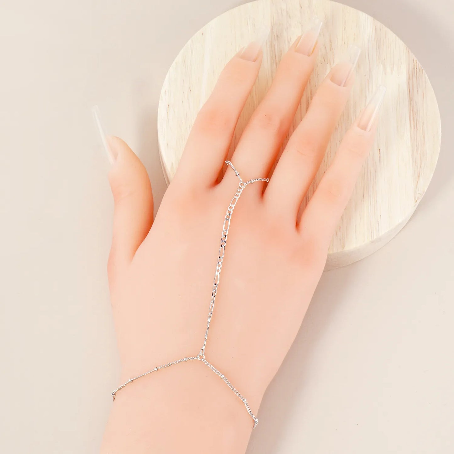 Bevelled Figaro-Chain Accents 18K-Gold-Dipped Brass Satellite Hand-Chain Bracelet