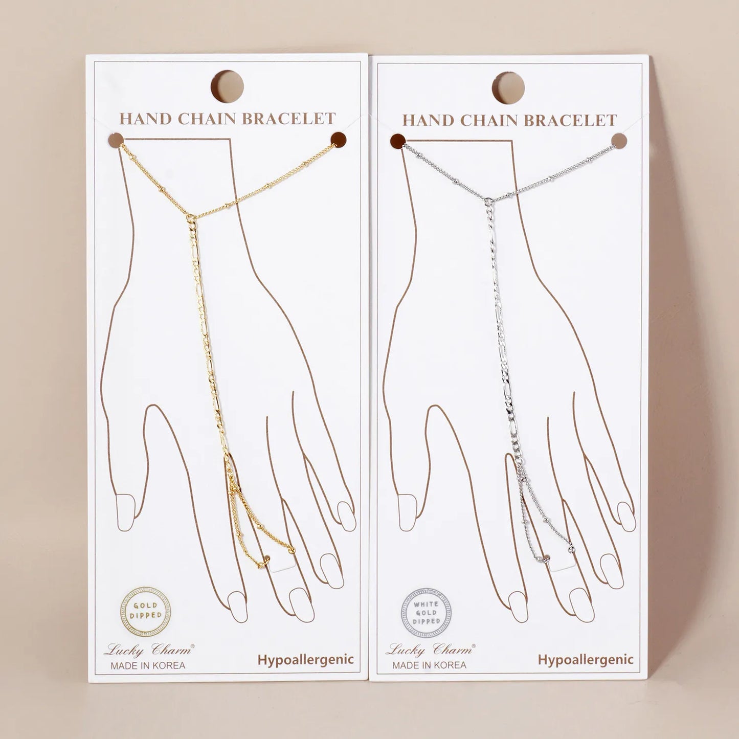 Bevelled Figaro-Chain Accents 18K-Gold-Dipped Brass Satellite Hand-Chain Bracelet