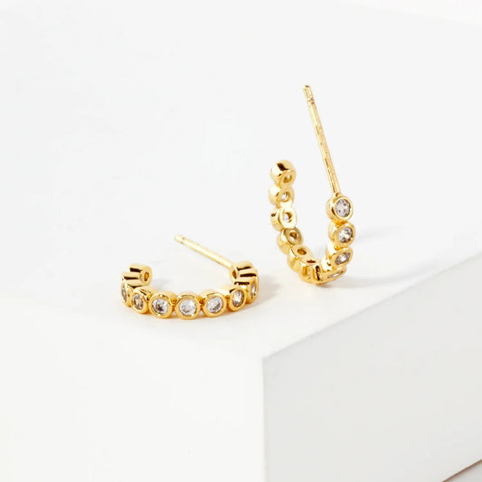 Bezel-Set CZ 10mm 14K-Gold-Dipped Brass Open Huggie Hoop Earrings