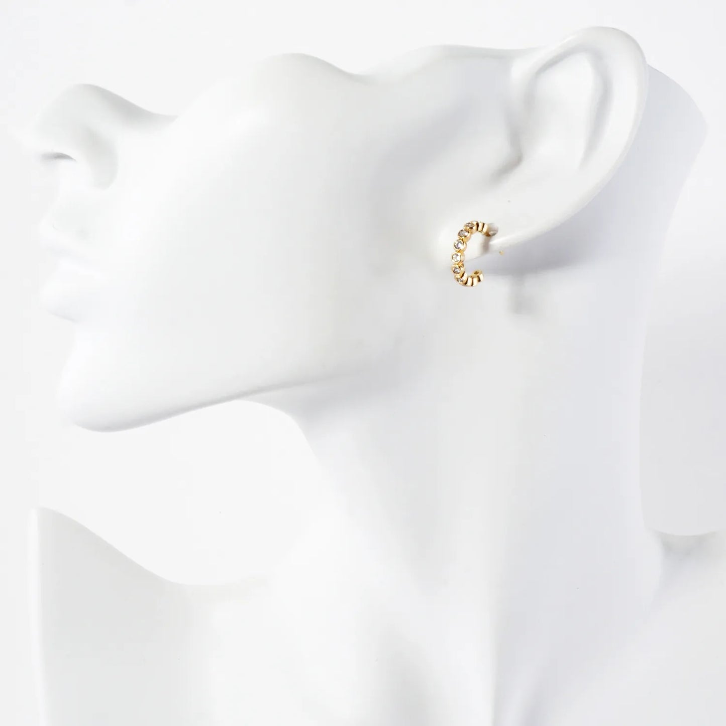 Bezel-Set CZ 10mm 14K-Gold-Dipped Brass Open Huggie Hoop Earrings