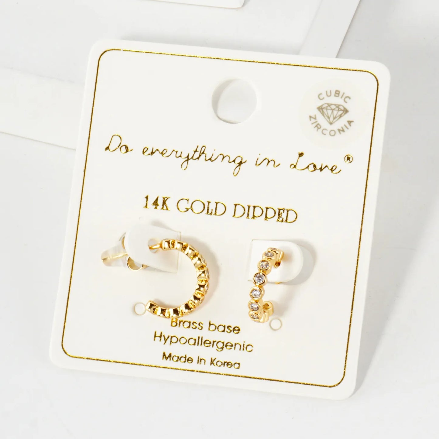 Bezel-Set CZ 10mm 14K-Gold-Dipped Brass Open Huggie Hoop Earrings