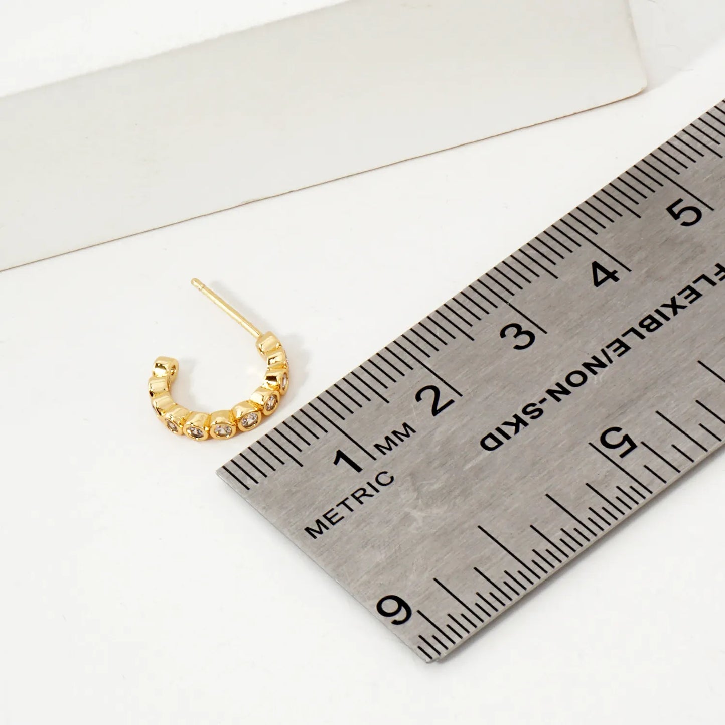 Bezel-Set CZ 10mm 14K-Gold-Dipped Brass Open Huggie Hoop Earrings