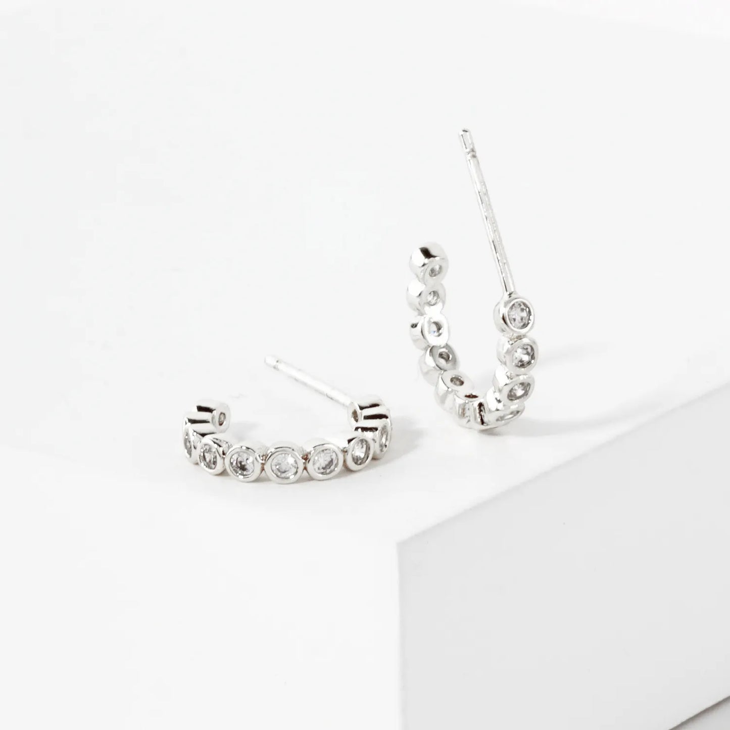 Bezel-Set CZ 10mm 14K-Gold-Dipped Brass Open Huggie Hoop Earrings