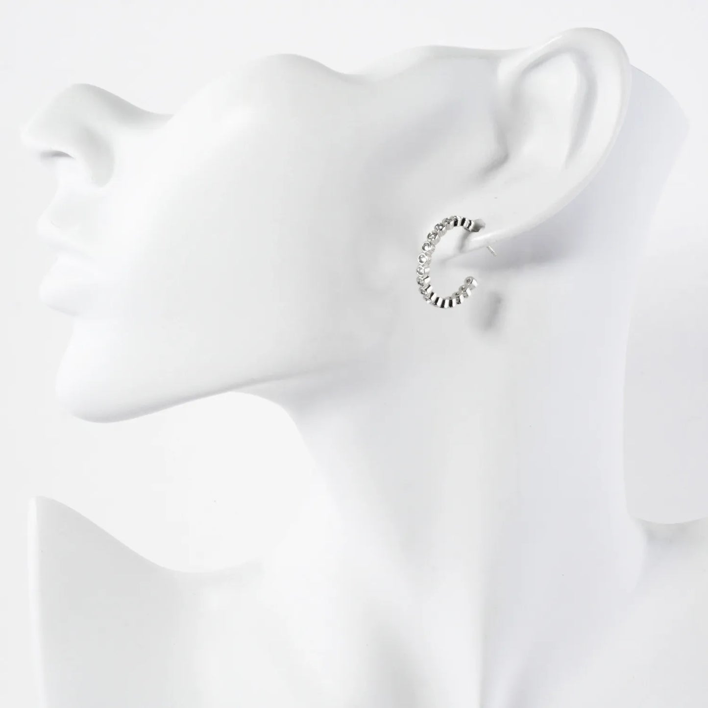 Bezel-Set CZ 15mm 14K-Gold-Dipped Brass Push-Back Small Hoop Earrings