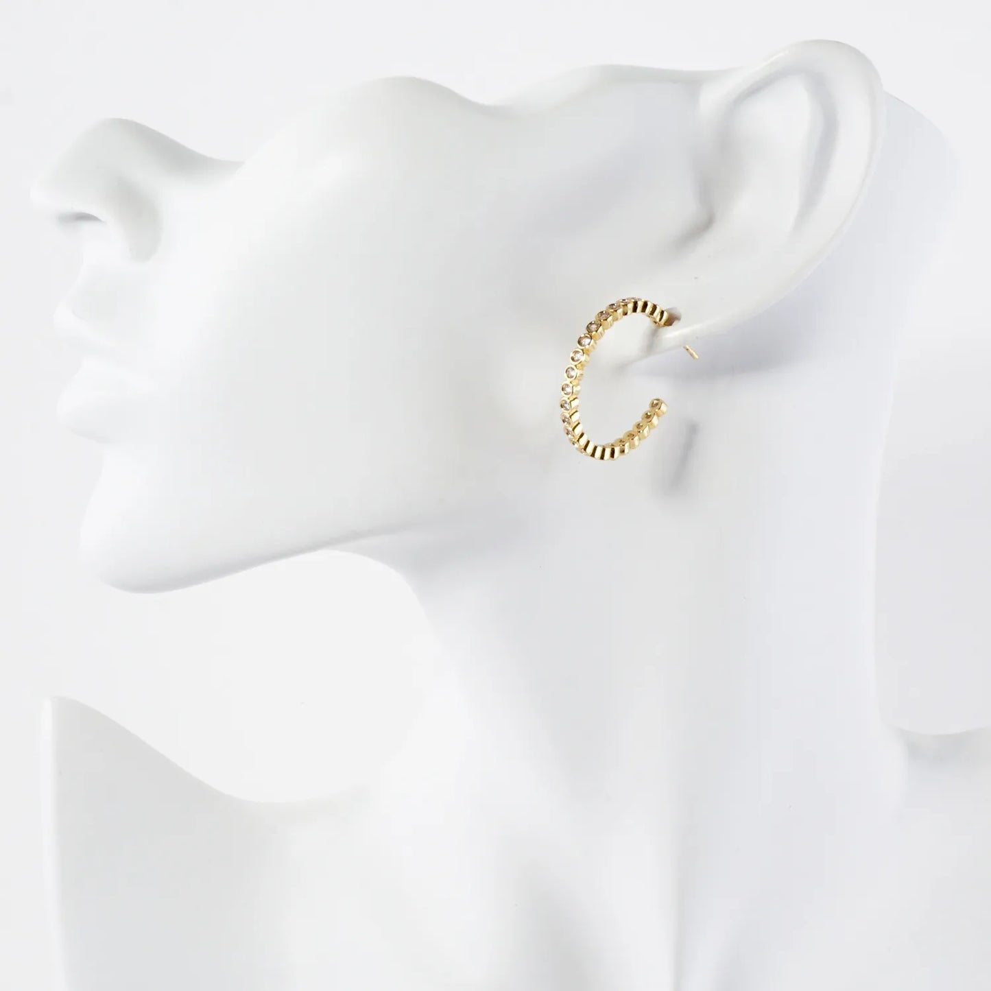 Bezel-Set CZ 20mm 14K-Gold-Dipped Brass Push-Back Small Hoop Earrings