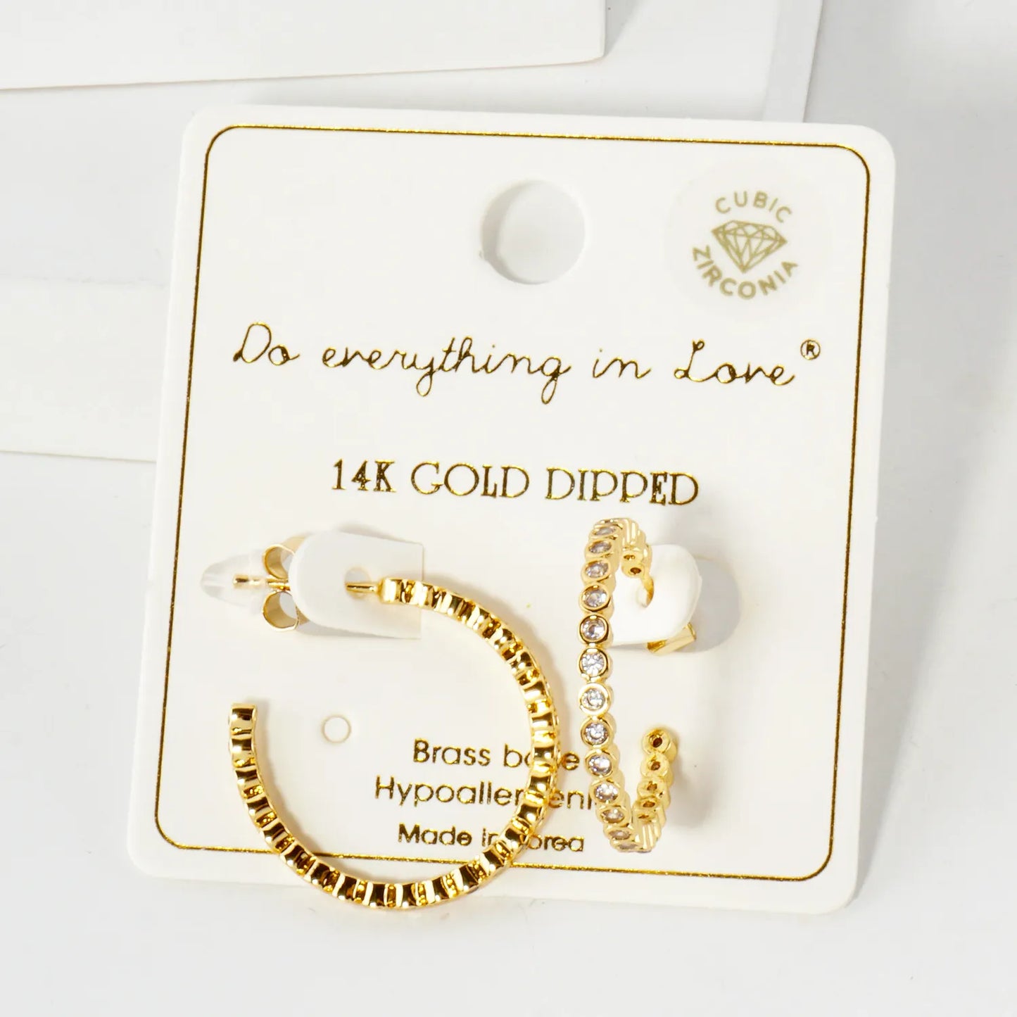 Bezel-Set CZ 20mm 14K-Gold-Dipped Brass Push-Back Small Hoop Earrings