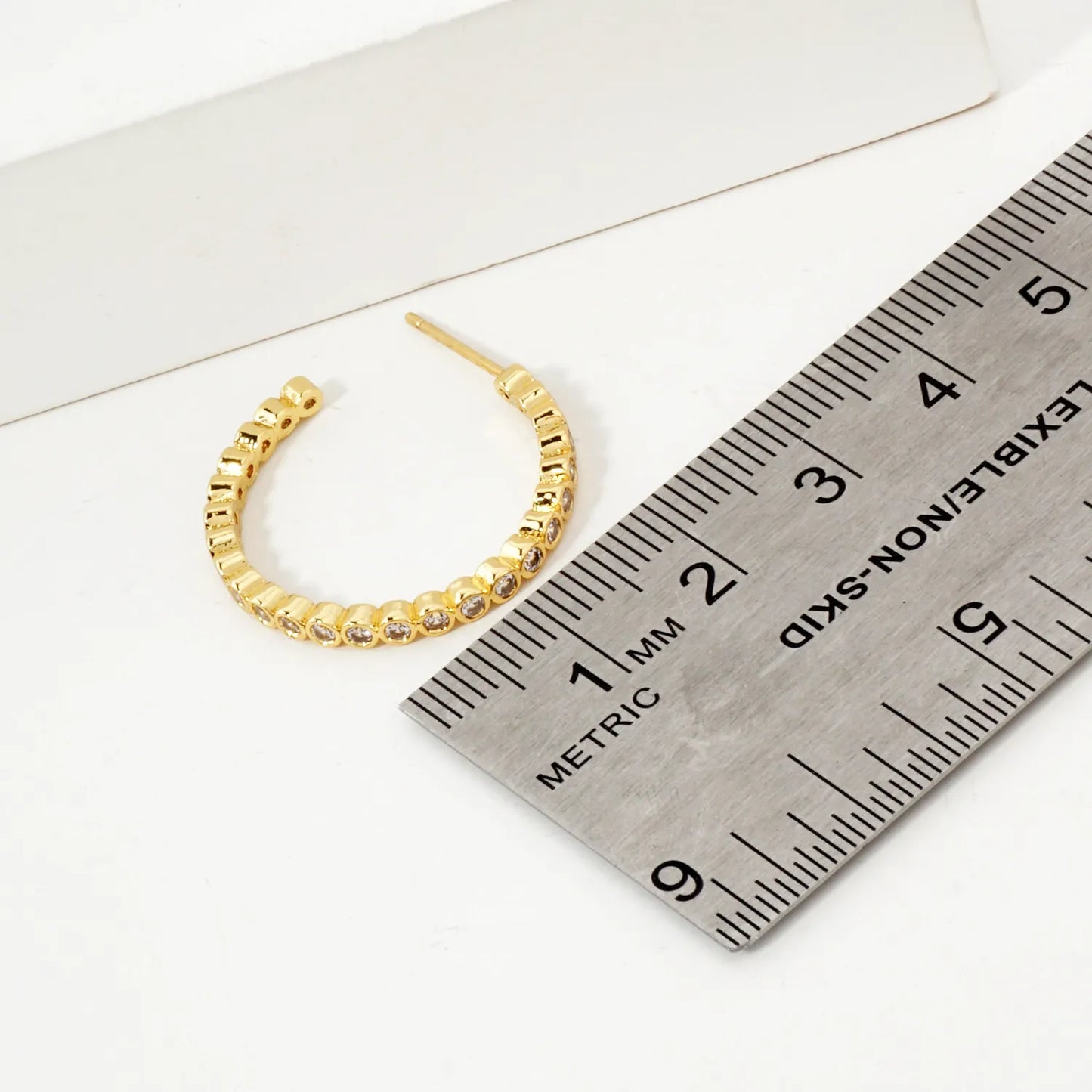 Bezel-Set CZ 20mm 14K-Gold-Dipped Brass Push-Back Small Hoop Earrings